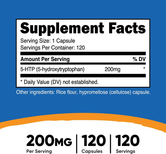 5-Hydroxytryptophan (5-HTP), 200 mg 120 capsules by Nutricost