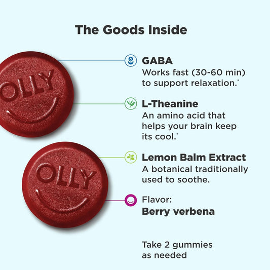 OLLY Goodbye Stress Gummy with GABA, L-Theanine, Lemon Balm | 60 count