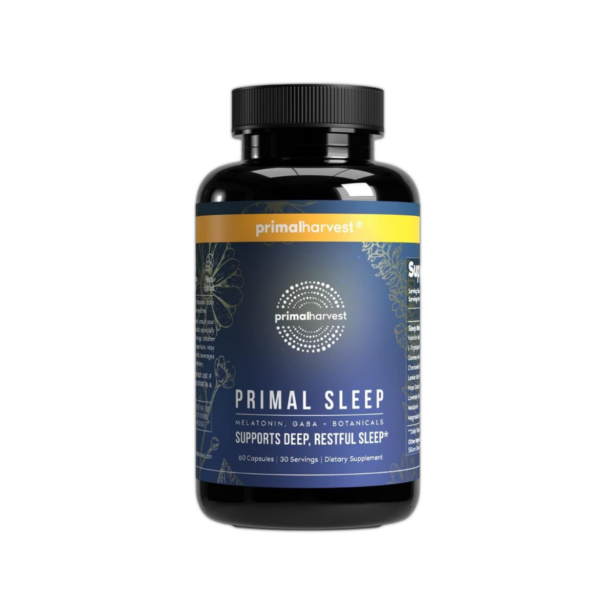 Primal Sleep Support Supplement, 60 Capsules with Valerian Root, L-Tryptophan, GABA, Chamomile, and Melatonin by Primal Harvest