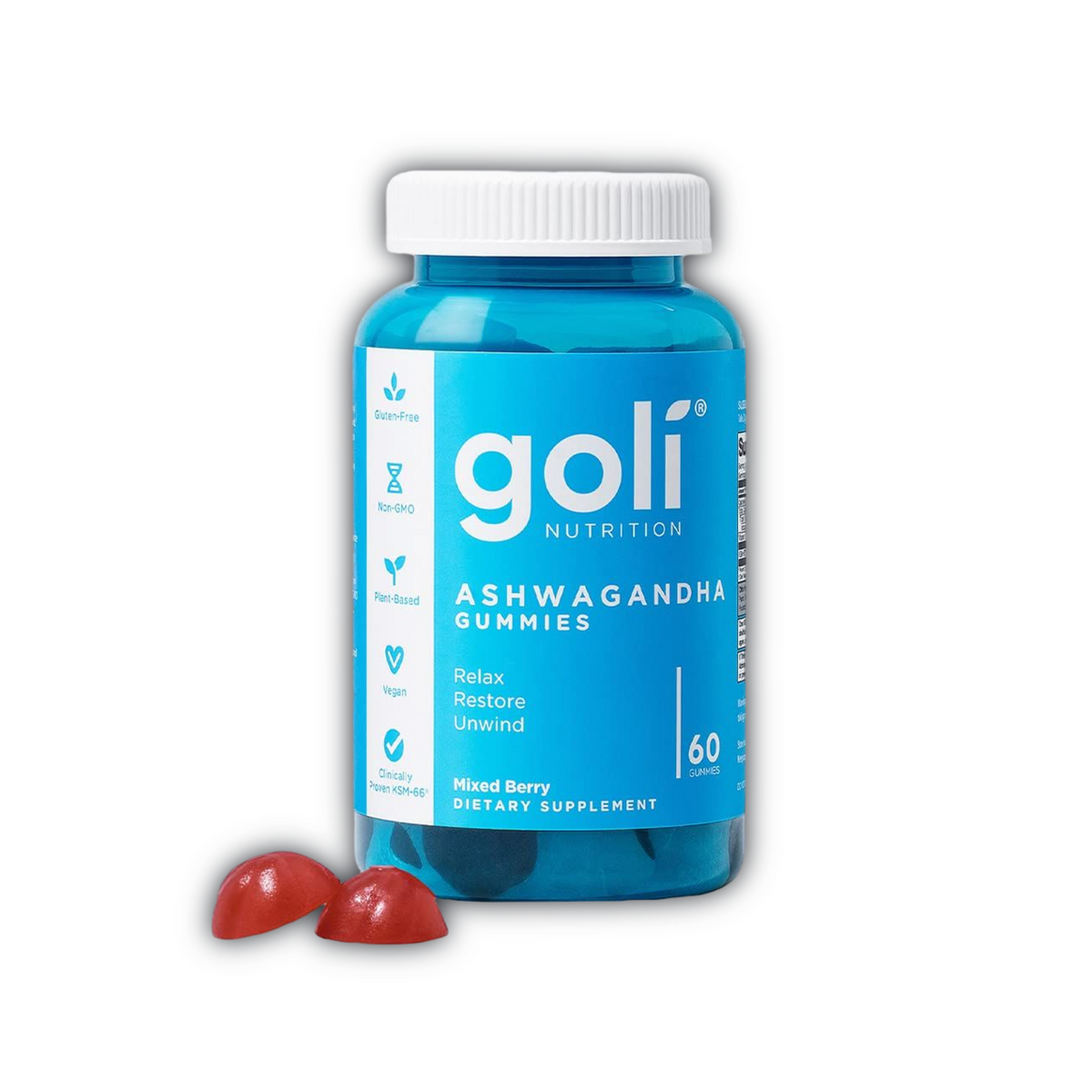 Goli Ashwagandha Gummies, KSM-66, Vegan, Plant Based, Non-GMO, Gluten-Free & Gelatin Free | 60 Count