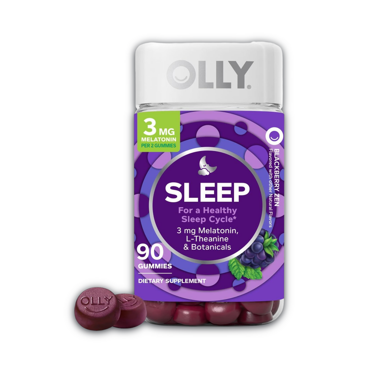 OLLY Sleep Gummies, Sleep Support, 3 mg Melatonin, L-Theanine, Chamomile and Lemon Balm Extracts | 90 Count