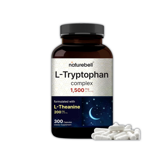 L-Tryptophan 1300 mg with 200 mg L-Theanine, 300 capsules by NatureBell